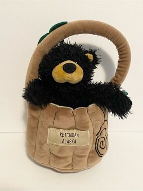 Bearfoots Ketchikan Alaska Plush Teddy Bear Log Basket House Stuffed Animal Set